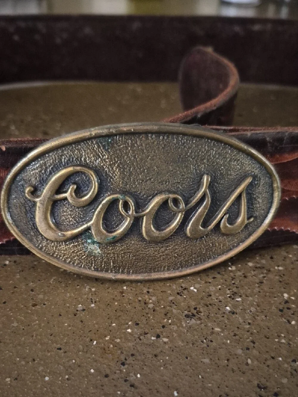 Coors 70s Brown Leather Belt with Oval Coors Buckle Handcrafted Folk